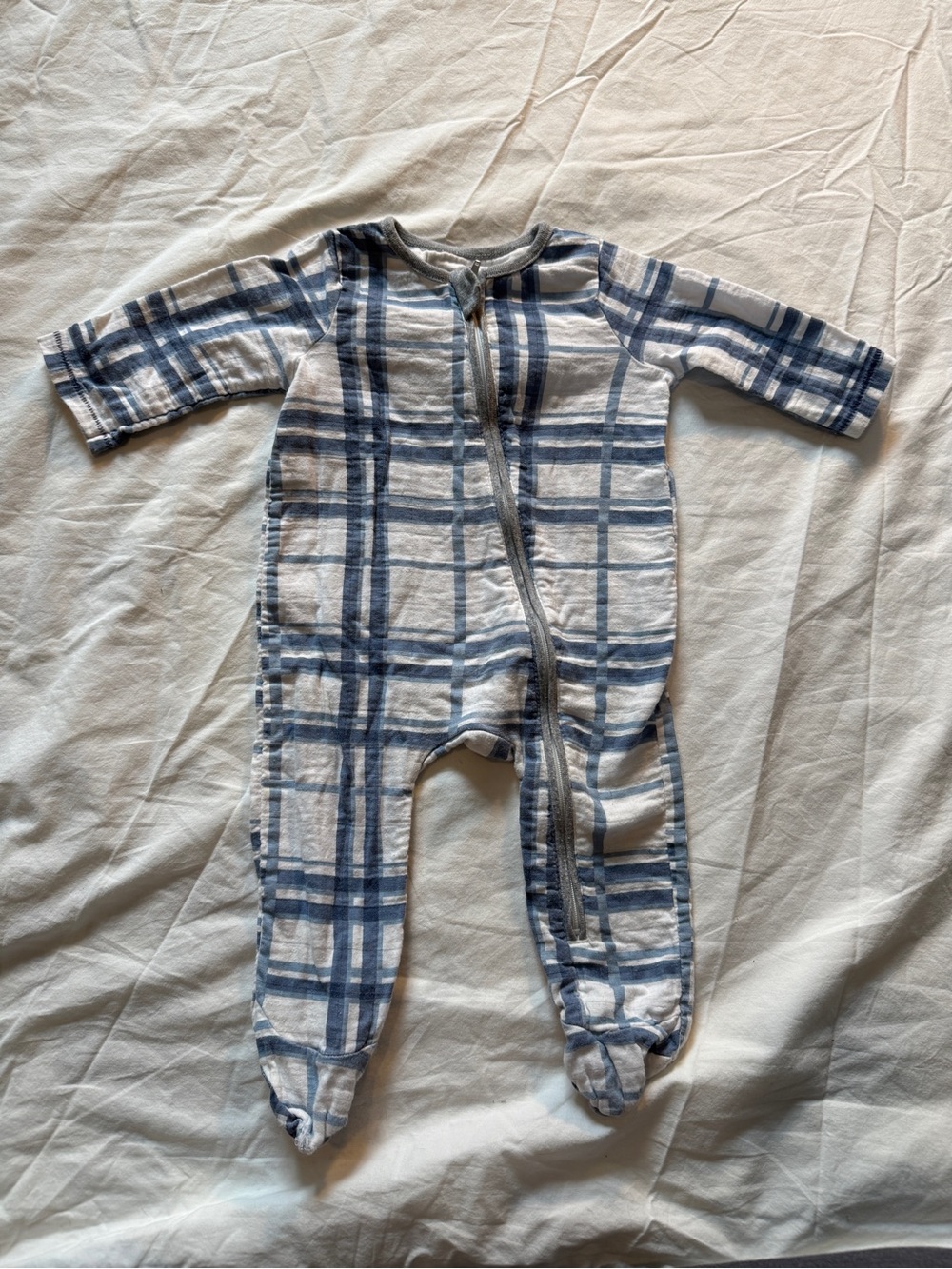 Mudpie 3-6 months Blue Plaid Footed sleeper